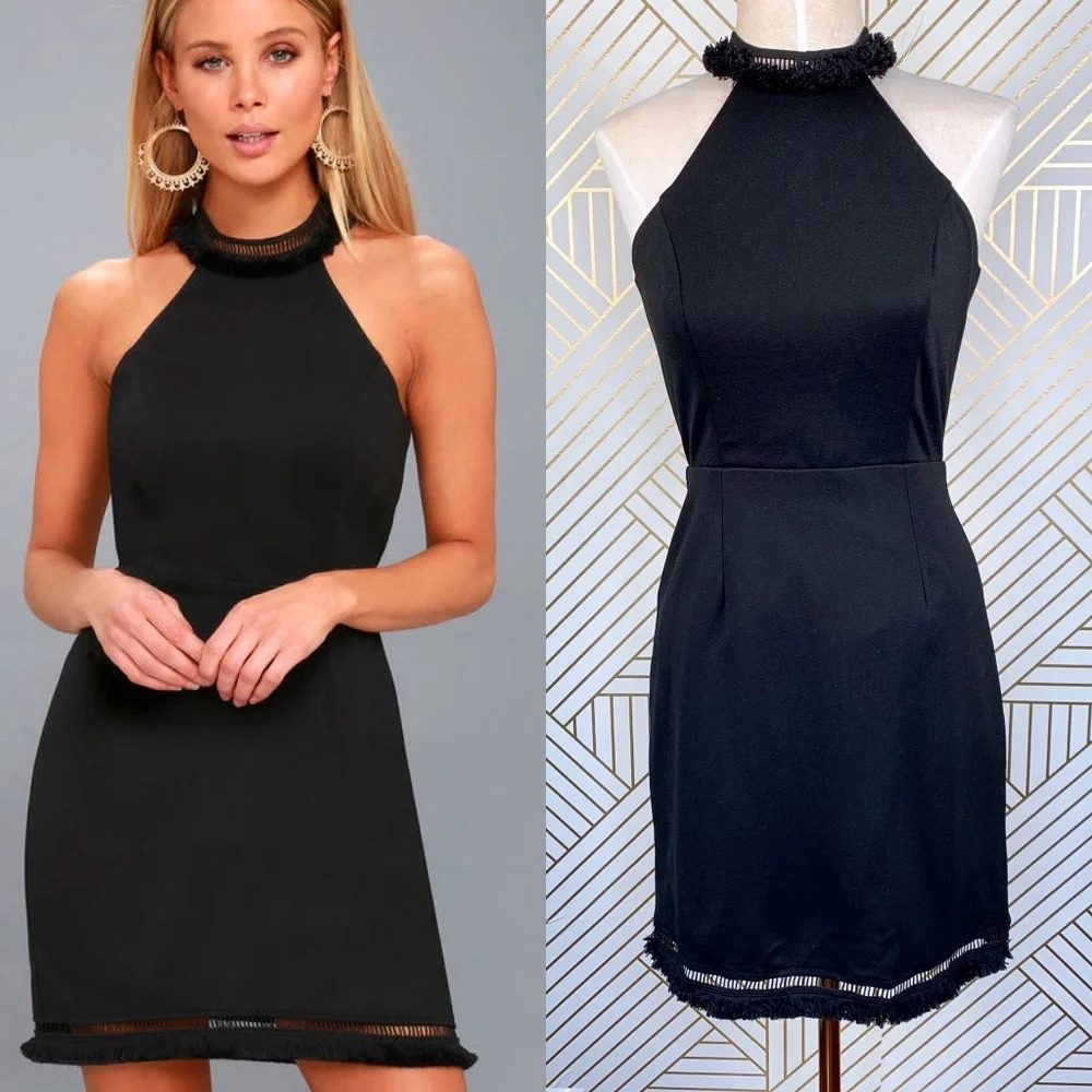 Lulu's Skyline‎ Views Black Bodycon Halter Dress